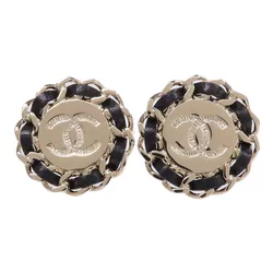 Khuyên Tai Nữ Chanel Earrings Metal Leather Màu Đen - Vàng