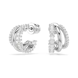 Khuyên Tai Nữ Swarovski Hyperbola Hoop Earrings Round Cut, Mini, White, Rhodium Plated 5737110 Màu Bạc
