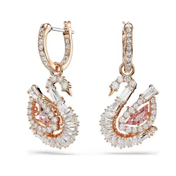 Khuyên Tai Nữ Swarovski Swan Drop Earrings Pavé Swan Pink 5732415 Màu Trắng/ Vàng Hồng