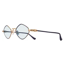 Kính Mát Chrome Hearts Diamond Dog Midnight Blue Matte Gold Plated PCock Màu Vàng - Xanh