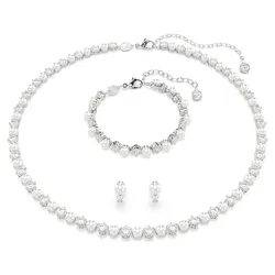 Set Dây Chuyền, Vòng Tay, Khuyên Tai Nữ Swarovski Matrix Set Crystal pearl, Round Cut, White, Rhodium Plated 5742040 Màu Trắng