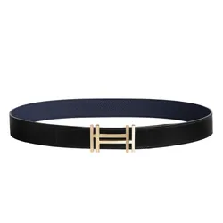 Thắt Lưng Hai Mặt Cho Nam Hermès H au Carre Belt Buckle & Reversible Leather Strap 32mm H066050CP2K Màu Xanh Đen Size 95