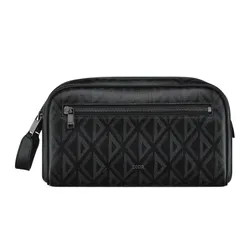 Túi Cầm Tay Nam Dior Canvas With Calfskin Toiletry Bag Men's Black Màu Đen