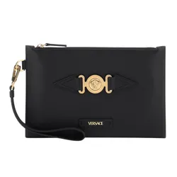Túi Cầm Tay Nam Versace Clutch Medusa Biggie Leather 'Black' Gold Logo 1006240 1A03190 Màu Đen