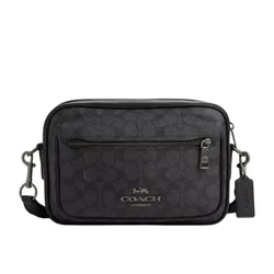 Túi Đeo Chéo Nam Coach Elias Crossbody In Signature Canvas CZ401 Gunmetal/Charcoal/Black Màu Đen/Xám