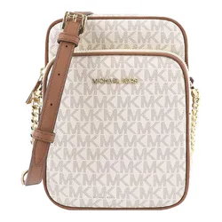 Túi Đeo Chéo Nữ Michael Kors MK Jet Set Travel Medium Logo Crossbody Bag 35F1GTVC2B Màu Trắng Nâu