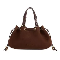 Túi Rút Dây Nữ Charles & Keith CNK Mini Moxie Drawstring Bag Dark Brown CK2-10671896-1_DK.BRW Màu Nâu Đậm