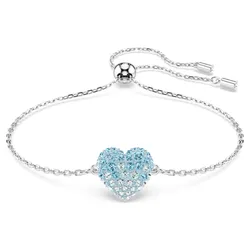 Vòng Đeo Tay Nữ Swarovski Hyperbola bracelet Heart, Blue, Rhodium Plated 5687621 Màu Xanh Bạc