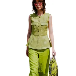 Áo Kiểu Nữ F2 Fashion & Freedom Linen AK380-XC-S-0422 Màu Xanh Cốm Size S