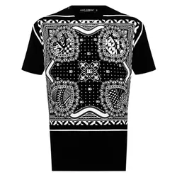 Áo Phông Nam Dolce & Gabbana D&G Logo Patterned G8KBAT Tshirt Màu Đen Họa Tiết Size 44
