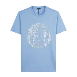 Áo Phông Nữ Versace Blue With Silver Medusa Print 1016967 1A14047 2U6H0 Tshirt Màu Xanh Nhạt Size 38