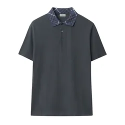 Áo Polo Nam Burberry Cotton Check Collar In Grey 8105848 Màu Xám Size S