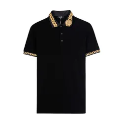 Áo Polo Nam Versace With Chain Pattern And Medusa Collar In Black 1023085 1A17061 2B130 Màu Đen Size M