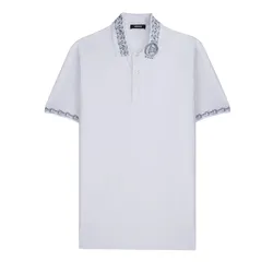 Áo Polo Nam Versace With Chain Pattern And Medusa Collar In White 1023085 1A17061 2W4F0 Màu Trắng Size XS