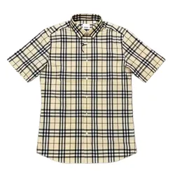 Áo Sơ Mi Cộc Tay Nam Burberry Check Kẻ Màu Beige Size S