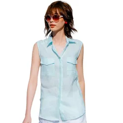 Áo Sơ Mi Kiểu Không Tay Nữ F2 Fashion & Freedom Linen Hương Mùa Hè AK377-XP-S-0422 Màu Xanh Pastel Size S