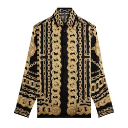 Áo Sơ Mi Nam Versace Chain Pinstripe Cotton Poplin In Black 1008274 1A17431 5B000 Màu Vàng Đen Size 44