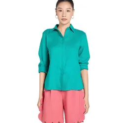 Áo Sơ Mi Nữ F2 Fashion & Freedom Linen A Touch Of Effortless Elegance SMW360-XK-S-0325 Màu Xanh Mòng Két Size S