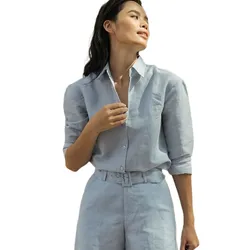 Áo Sơ Mi Nữ F2 Fashion & Freedom Linen Blue Linen Shirt For A Street Stroll SMW360-XM-S-0619&nbsp;Màu Xanh Blue Size S