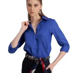 Áo Sơ Mi Nữ F2 Fashion & Freedom Linen Hello New Day SMW360-XCB-S-0323 Màu Xanh Coban Size S