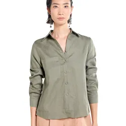 Áo Sơ Mi Nữ F2 Fashion & Freedom Women's Dark Moss Green Tender Drit Linen Shirt SMW616-REU DAM-S-0324 Màu Xanh Rêu Đậm Size S