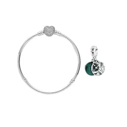 Combo Vòng Đeo Tay + Charm Pandora Heart Clasp Snake Chain 590727C/799229C01 Màu Bạc