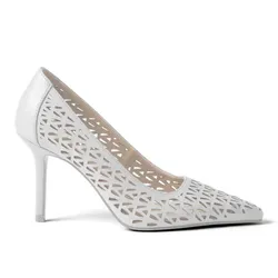 Giày Cao Gót Nữ Ann Taylor Leather Perforated Pump Winter White Màu Trắng Size 36-37