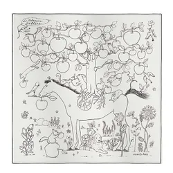 Khăn Lụa Nữ Hermès Le Pommier Sellier 90 Màu Trắng/Đen