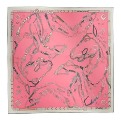 Khăn Lụa Nữ Hermès Les Chevaux Dechaines Scarf 90x90cm Rose Bonbon Acier Anthracite H004096S 09 Màu Hồng
