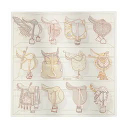 Khăn Lụa Nữ Hermès Tous En Selle Scarf 90 Blanc / Jaune Pâle / Gris Perle Màu Trắng/Xám