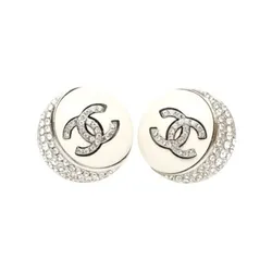 Khuyên Tai Nữ Chanel Crystal CC Round Earrings Màu Trắng Bạc