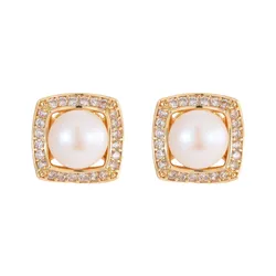 Khuyên Tai Nữ Jessica Pearl Square Pearl JE68 Màu Trắng Vàng