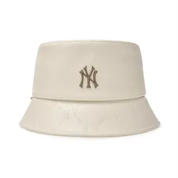 Mũ MLB Korea Diamond Monogram Leather Bucket Hat NY Cream 3AHTM034N-50CRD Màu Trắng Kem