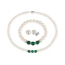 Set Dây Chuyền, Vòng Tay, Khuyên Tai Nữ Kya Jewel Sweet Agate JS20-X Màu Trắng Xanh