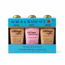 Set Sữa Tắm Tẩy Tế Bào Chết OGX Body Scrub Exfoliation And Wash Set 3 Pack