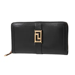 Ví Nữ Versace Greca-Buckle Zip Wallet In Black 1007135 1A05134 Màu Đen