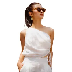 Áo Kiểu Lệch Vai Nữ F2 Fashion & Freedom Linen AK539-T-S-0822 Màu Trắng Size S