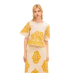 Áo Kiểu Nữ F2 Fashion & Freedom Linen AK636-VHT-S-0824 Màu Trắng Phối Vàng Size S