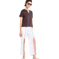Áo Kiểu Nữ F2 Fashion & Freedom Linen Tender Drit AK638-ND-S-0225 Màu Nâu Đậm Size S