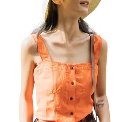 Áo Hai Dây Nữ F2 Fashion & Freedom Modern Meets Heritage Orange Linen Blouse AK397-C-S-0720 Màu Cam Size S