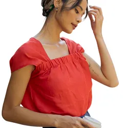 Áo Kiểu Nữ F2 Fashion & Freedom Modern Meets Heritage Red Linen Square Neck Blouse AK389-D-S-0620 Màu Đỏ Size S
