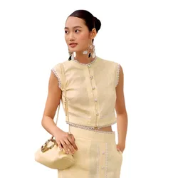 Áo Kiểu Nữ F2 Fashion & Freedom Summer Muse Yellow Linen Blouse AK513-V-S-0622 Màu Vàng Size S