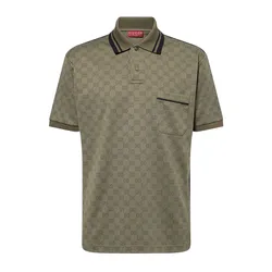 Áo Polo Nam Gucci Logo-Print Jacquard Woven Polo Top Màu Xanh Rêu Size XS