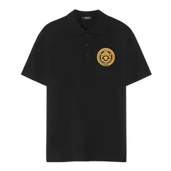 Áo Polo Nam Versace Chain Crest Embroidered Polo Shirt 1013906 Màu Đen Size S