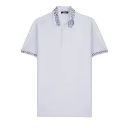 Áo Polo Nam Versace With Chain Pattern And Medusa Collar In White 1023085 Màu Trắng Size S