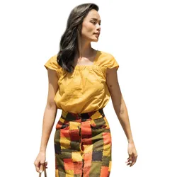 Áo Sơ Mi Cổ Vuông Nữ F2 Fashion & Freedom Linen Serect AK389-V-S-0520 Màu Vàng Size S