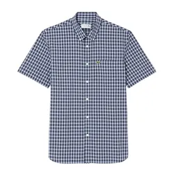 Áo Sơ Mi Cộc Tay Nam Lacoste Men's Short Sleeve Plaid Shirt With Button Closure CH0744 QRN Màu Xanh Navy Size 39