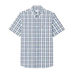 Áo Sơ Mi Cộc Tay Nam Lacoste Regular Fit Short Sleeved Shirt CH2509 BIR Màu Xanh Kẻ Trắng Size 40