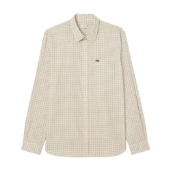 Áo Sơ Mi Dài Tay Nam Lacoste Men's Regular Fit Plaid Flannel Shirt CH5093 - 95I Màu Trắng/Nâu Size 37
