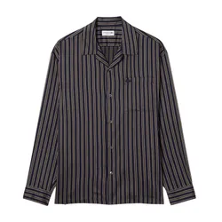 Áo Sơ Mi Dài Tay Nam Lacoste Men's Relaxed Fit Striped Lyocell Shirt CH5660 - 802 Màu Xanh Blue Size 37